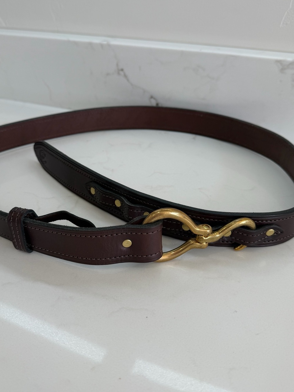 Vintage CL Leather Belt Women’s Size Large Brown Gold Hook And Loop
